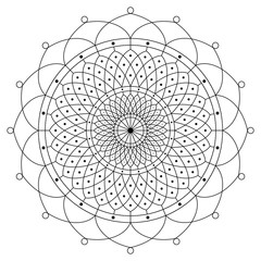 Flower Mandala. Circular pattern in form of mandala for Henna Mehndi or tattoo decoration. Decorative ornament in ethnic oriental style, vector illustration. Coloring book page.