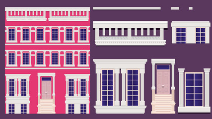 Manhattan style old big house vector illustration. Beautiful historical house for game design projects etc.