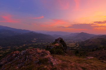 Obraz premium France Ariège Chateau de Roquefixade sunset 2