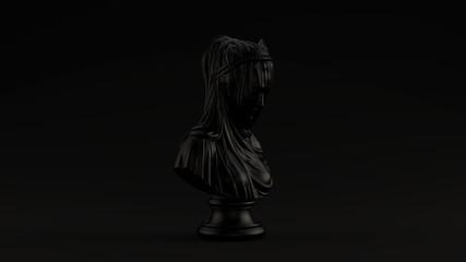 Black Woman Bust Sculpture with Drapery Black Background 3d illustration 3d render