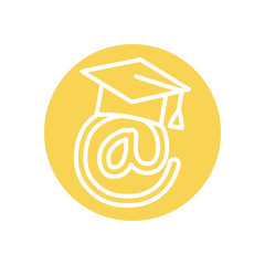 education online concept, at with graduation cap icon, line block style