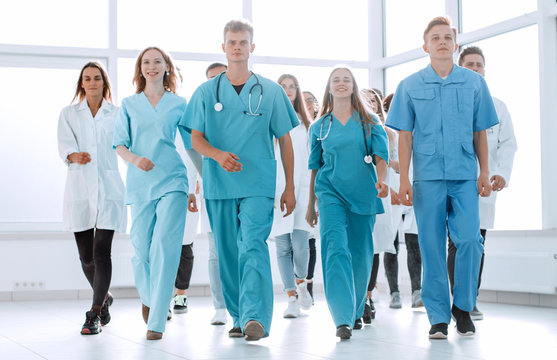 large group of diverse young medical professionals.