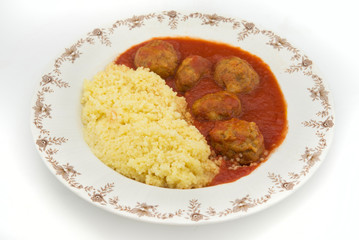 Meatballs with typical Moroccan couscous