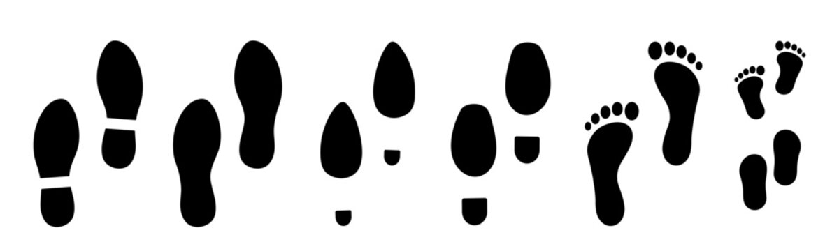 The silhouette of footprints. footsteps icon or sign for print.  Vector illustration.