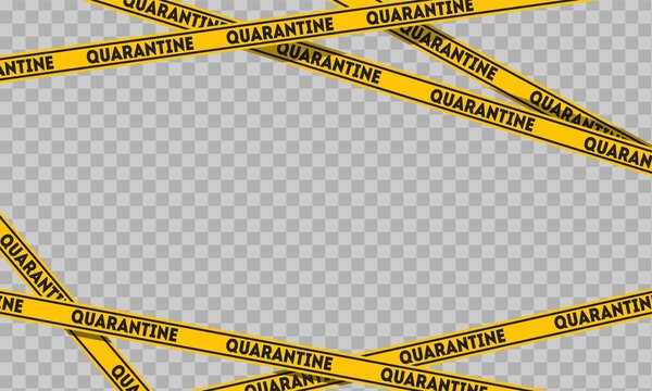 Quarantine tape on transparent background. Warning signs 