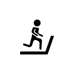 Running on machine icon. Cross trainer machine symbol. Icon of man on treadmill. Cardio, running machine, gym. Activity concept. Can be used for topics like sport, fitness, healthy lifestyle.