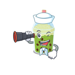 Matcha bubble tea in Sailor cartoon character design with binocular