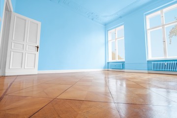 blue painted room, home renovation with blue walls  