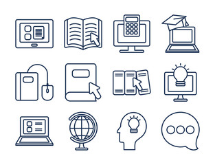academic books and education online icon set, line style