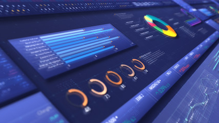 Business stock market, trading, info graphic with animated graphs, charts and data numbers insight analysis to be shown on monitor display screen for business meeting mock up theme