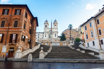 Fototapeta na wymiar Spanish stairs in uninhabited Rome, one of the most famous stairs in the world