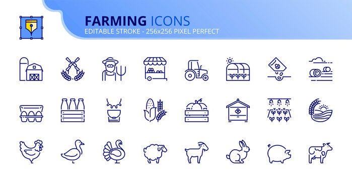 Simple set of outline icons about farming