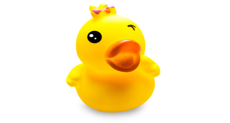 Big yellow rubber duck on a white background