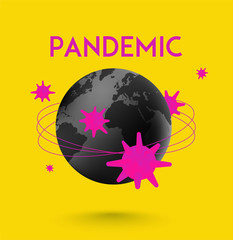 Fototapeta na wymiar Social poster with coronavirus bacteria around the Earth. Vector illustration