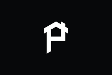 Logo design of P in vector for construction, home, real estate, building, property. Minimal awesome trendy professional logo design template on black background.