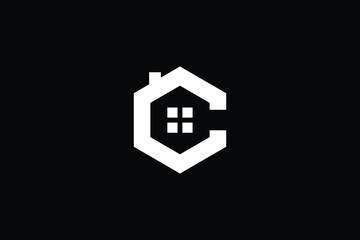 Logo design of C in vector for construction, home, real estate, building, property. Minimal awesome trendy professional logo design template on black background.