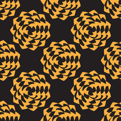 Seamless pattern abstract geometric flower ornament on black background. Vector image