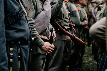 13.10.2019 Vinnitsa, Ukraine: scene of a rebuilding of the Second World War military battles involving military clubs from Germany, Ukraine and Russia