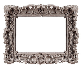 Silver frame for paintings, mirrors or photo isolated on white background
