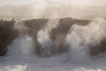 Fototapeta na wymiar Cliffs and blowholes after a storm at 'Bufones de Pria' , Asturias, Spain