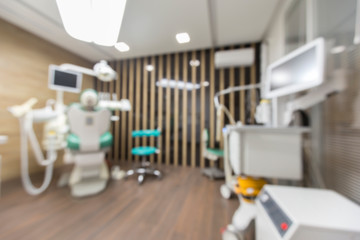 Blurred photo of room with medical dentist equipment
