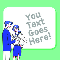 Man and Woman Discussing Illustration Asset Template. Best for Infographic, Business Pitching, Presentation Slide