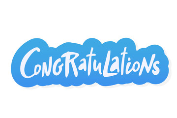 Congratulations sticker bue lettering. Vector greeting card poster. Original handwritten calligraphy lettering , wold, on white background.