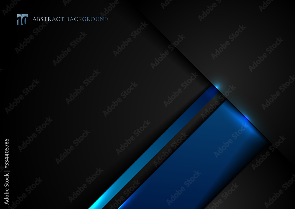 Wall mural Abstract template black and blue geometric overlapping with shadow and lighting effect on dark background technology style.