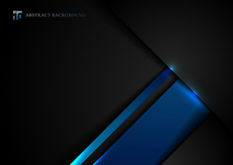 Abstract template black and blue geometric overlapping with shadow and lighting effect on dark background technology style.
