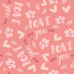 Vector seamless pattern. Cute background for Valentine's day. Love and hearts-pink pattern. - 334405793