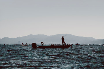 Bass boats in the Biwa lake Japan 2	