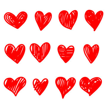collection set of doodle hearts isolated on white background. hand drawn of icon love.vector illustration.