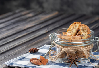 Traditional italian Christmas New Year dry cookies biscuits biscotti cantuccini. Biscotti di Prato.