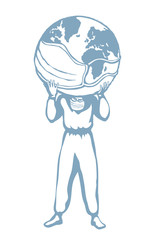 Atlas doctor keeps the earth on their shoulders. Vector drawing icon