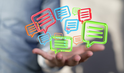 Digital icons with colorful dialog speech bubbles.
