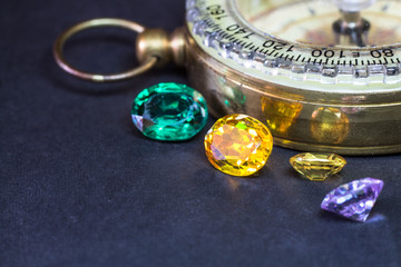 Natural Sapphire gemstone, Jewel or gems on black shine color, Collection of many different natural gemstones amethyst,