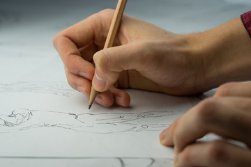 Drawing, sketching the human figure with a pencil