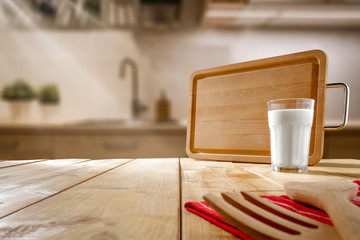 deskof free space and kitchen interior 