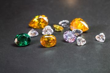 Natural Sapphire gemstone, Jewel or gems on black shine color, Collection of many different natural gemstones amethyst,