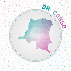 Vector polygonal DR Congo map. Map of the country with network mesh background. DR Congo illustration in technology, internet, network, telecommunication concept style . Radiant vector illustration.