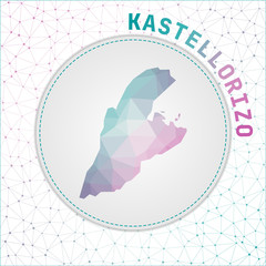 Vector polygonal Kastellorizo map. Map of the island with network mesh background. Kastellorizo illustration in technology, internet, network, telecommunication concept style.