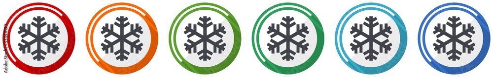 Poster snow icon set, flat design vector illustration in 6 colors options for webdesign and mobile applicat