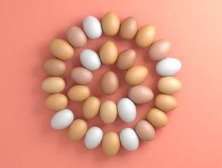 Radial pattern of layed out chicken eggs