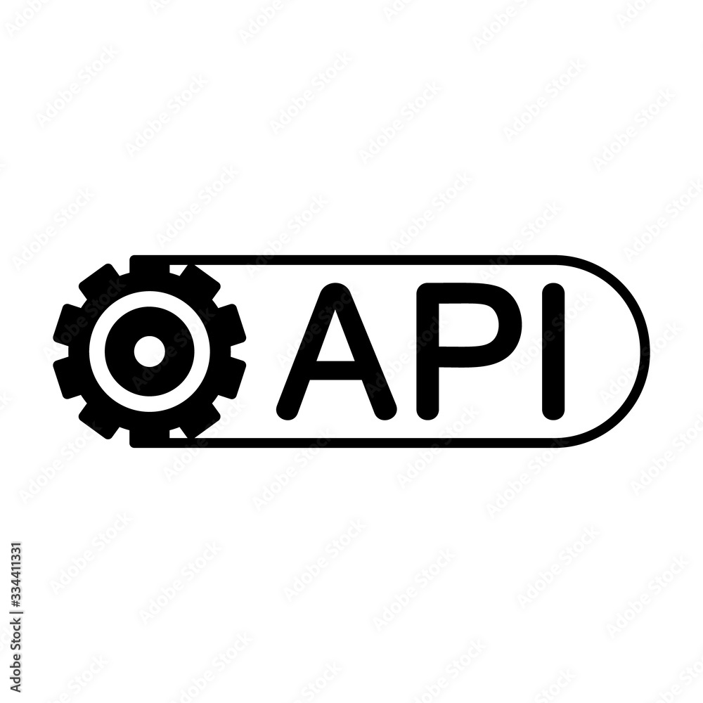 Fototapete Cutout silhouette API with gear. Outline logo for software, computer programs and systems. Black simple illustration. Flat isolated vector image on white background. Horizontal icon concept