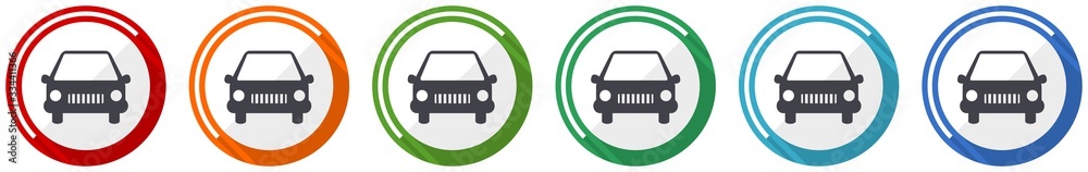 Poster car icon set, flat design vector illustration in 6 colors options for webdesign and mobile applicati