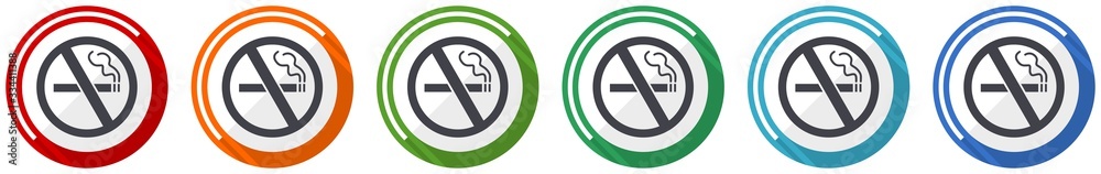 Leinwandbilder No smoking icon set, flat design vector illustration in 6 colors options for webdesign and mobile applications
