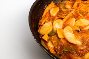 Delicious Tteokbokki on white background
