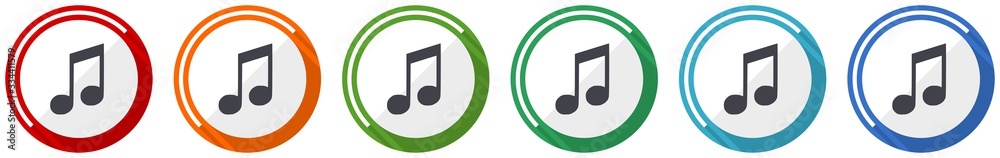 Aufkleber music icon set, flat design vector illustration in 6 colors options for webdesign and mobile applica
