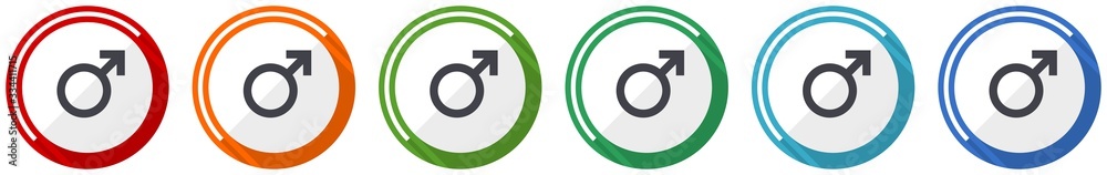 Aufkleber male icon set, flat design vector illustration in 6 colors options for webdesign and mobile applicat
