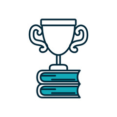 stack of education books with trophy icon, half line half color style
